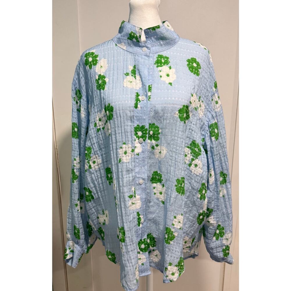 SMYTHE Sheer Button Down Floral Feminine Blouse Oversized Size S - Picture 3 of 7